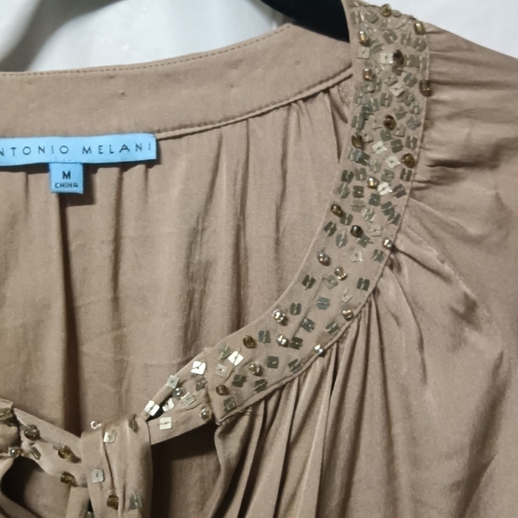 Antonio Melani Silk Blouse Tan Sequin Detail Medium - Picture 5 of 13
